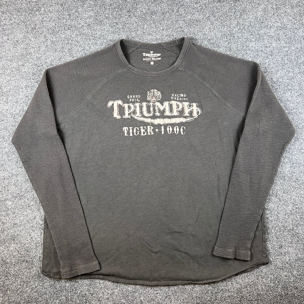 Triumph Motorcycles Lucky Brand Thermal Long Sleeve Shirt Mens 2XL Gray Waffle